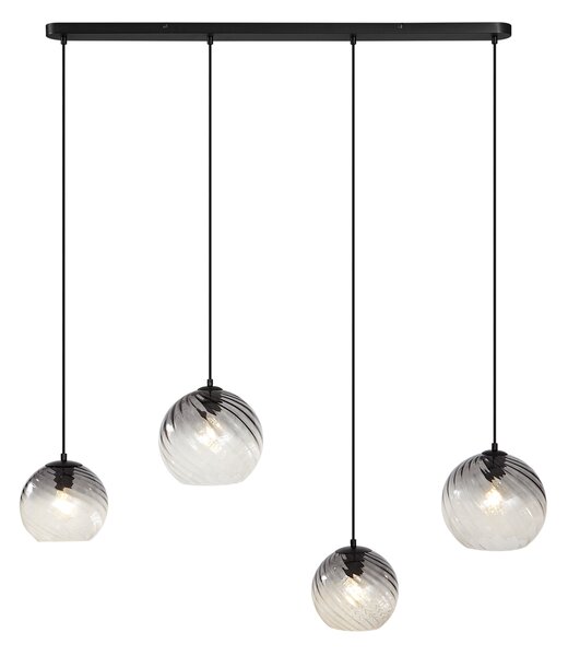 Lampă suspendată Art Deco neagră cu sticlă fumurie dreptunghiulară cu 4 lumini - Bao