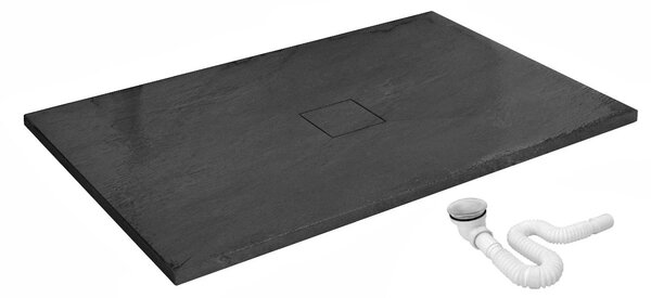 Rea Black Stone, cadă de duș din piatră minerală 80 x 120 x 3,5 cm + sifon, negru, REA-K9602