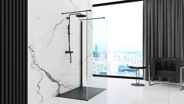 Rea Black Stone, cadă de duș din piatră minerală 80 x 120 x 3,5 cm + sifon, negru, REA-K9602