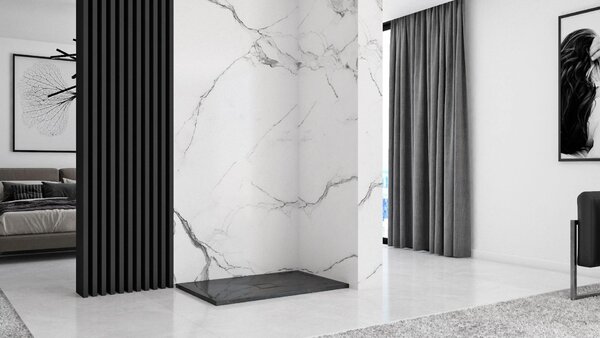 Rea Black Stone, cadă de duș din piatră minerală 80 x 120 x 3,5 cm + sifon, negru, REA-K9602