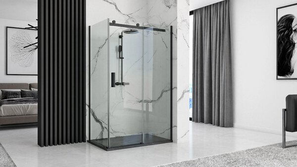 Rea Black Stone, cadă de duș din piatră minerală 80 x 120 x 3,5 cm + sifon, negru, REA-K9602