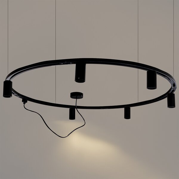 Sistem modern de iluminat pe șină suspendat cu 6 spoturi negre monofazate GU10 50mm - Iconic Ruby Honey