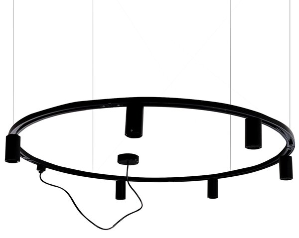 Sistem modern de iluminat pe șină suspendat cu 6 spoturi negre monofazate GU10 50mm - Iconic Ruby Honey
