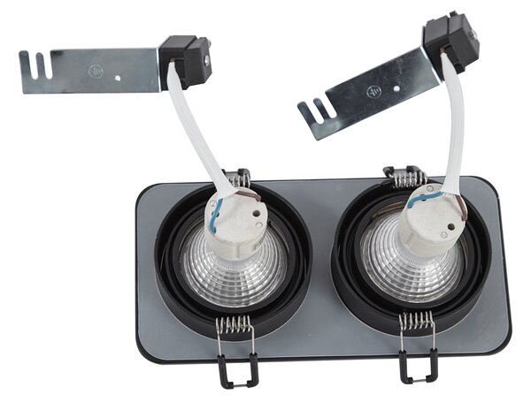 Set de 6 spoturi încastrate rotunjite negre GU10 50mm pivotante și înclinabile IP44 cu 2 lumini - Alberto