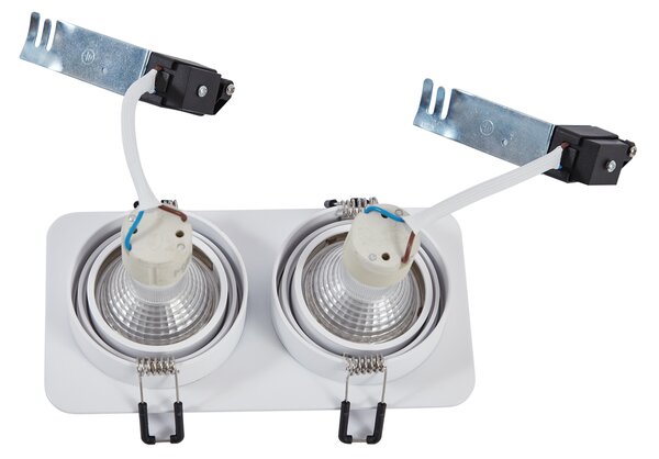 Set de 6 spoturi încastrate rotunjite albe GU10 50mm rotative și înclinabile IP44 cu 2 lumini - Alberto