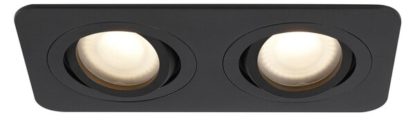 Set de 6 spoturi încastrate rotunjite negre GU10 50mm pivotante și înclinabile IP44 cu 2 lumini - Alberto