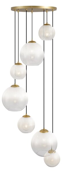 Lampă suspendată Hotel Chic alamă cu sticlă albă rotundă cu 7 lumini - Misty