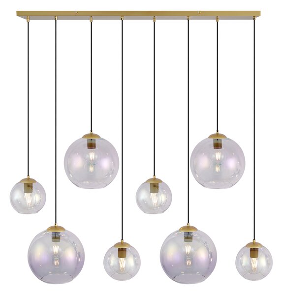Lampă suspendată Art Deco aurie cu sticlă curcubeu cu 8 lumini - Sandra