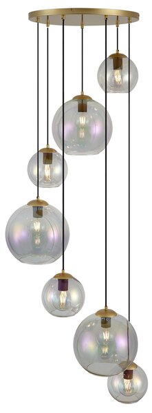 Lampă suspendată Art Deco aurie cu sticlă curcubeu cu 7 lumini - Sandra