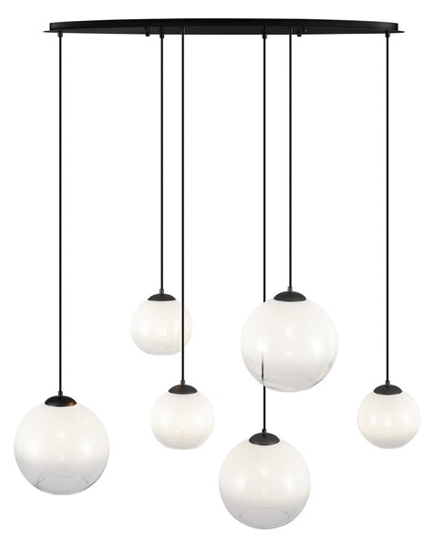 Lampă suspendată modernă neagră cu sticlă albă dreptunghiulară cu 6 lumini - Misty