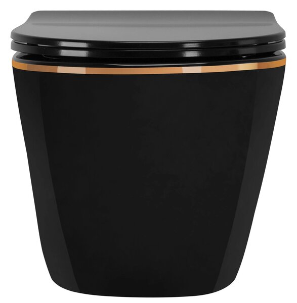 Rea Carlo Mini, bol suspendat fără margine 49x37 cm cu scaun cu închidere lentă, margine negru-aurie, REA-C8800