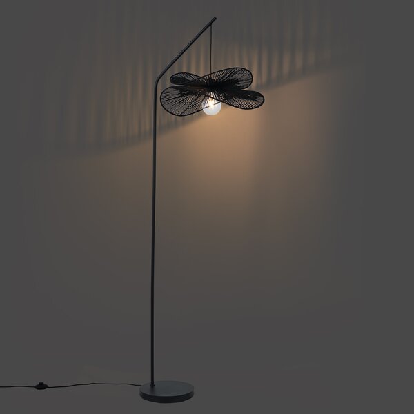 Lampă de podea Art Deco neagră cu abajur negru - Nest