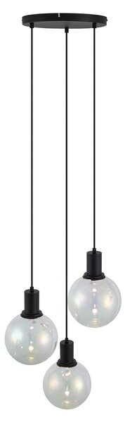 Lampă suspendată de design neagră cu sticlă curcubeu rotundă cu 3 lumini - Mallon