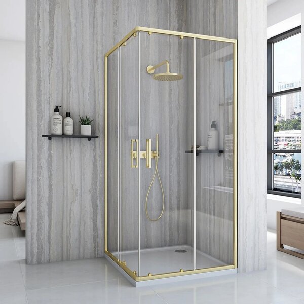 Rea City, cabina de dus cu usa culisanta 100x80cm, sticla transparenta 5/4mm, profil auriu, REA-K6445