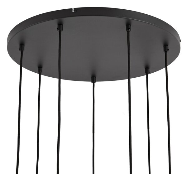 Lampă suspendată modernă neagră cu sticlă albă rotundă cu 7 lumini - Misty