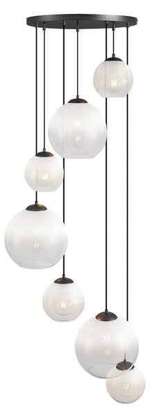 Lampă suspendată modernă neagră cu sticlă albă rotundă cu 7 lumini - Misty