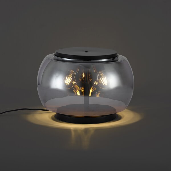 Lampă de masă de design neagră cu sticlă fumurie cu 3 lumini - Bino