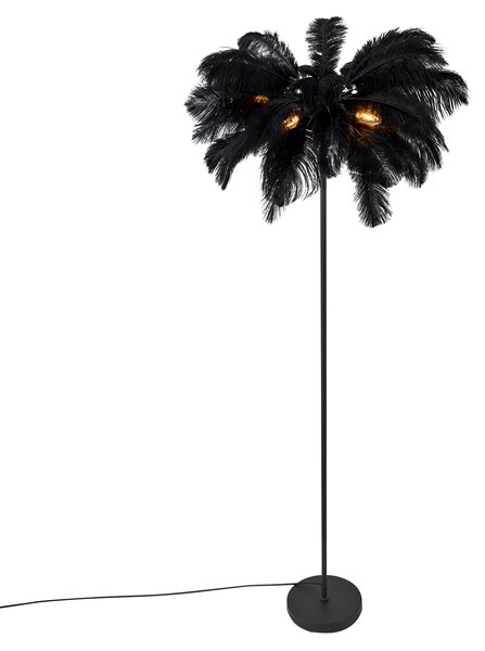 Lampă de podea Art Deco neagră cu pene negre - Peahen