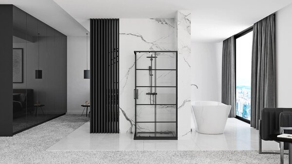 Rea Concept, cabină de duș cu ușă glisantă 80 (uşă) x 100 (uşă) x 190 cm, sticlă transparentă de 5 mm, profil negru, REA-K6389