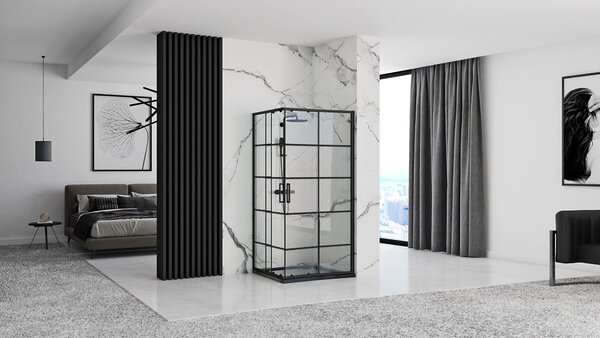 Rea Concept, cabină de duș cu ușă glisantă 80 (uşă) x 100 (uşă) x 190 cm, sticlă transparentă de 5 mm, profil negru, REA-K6389