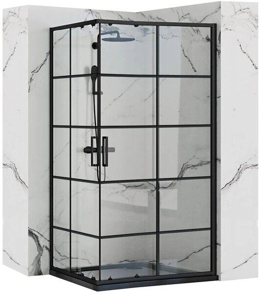 Rea Concept, cabină de duș cu ușă glisantă 80 (uşă) x 100 (uşă) x 190 cm, sticlă transparentă de 5 mm, profil negru, REA-K6389