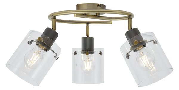 Spot de tavan de design bronz cu sticlă transparentă rotundă cu 3 lumini - Domo