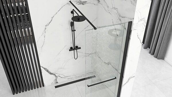 Rea Cortis, paravan de duș glisant 100x195cm, sticlă transparentă de 6 mm, profil negru, REA-K7740