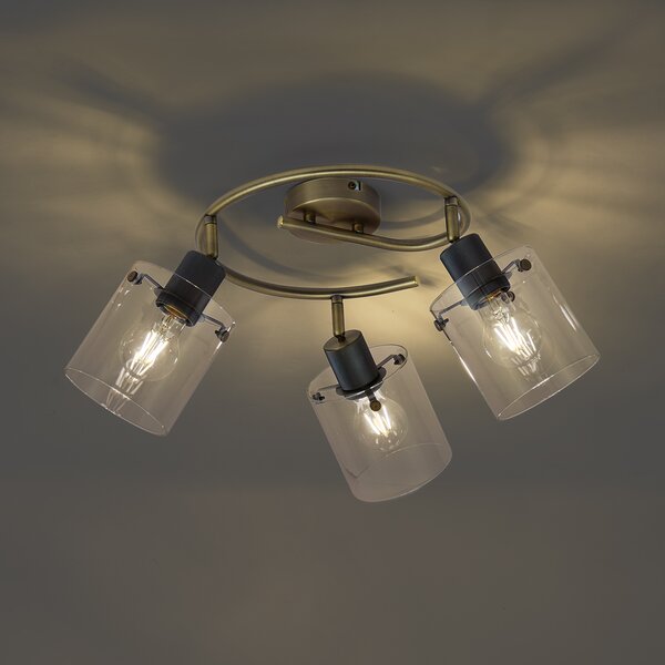 Spot de tavan de design bronz cu sticlă transparentă rotundă cu 3 lumini - Domo