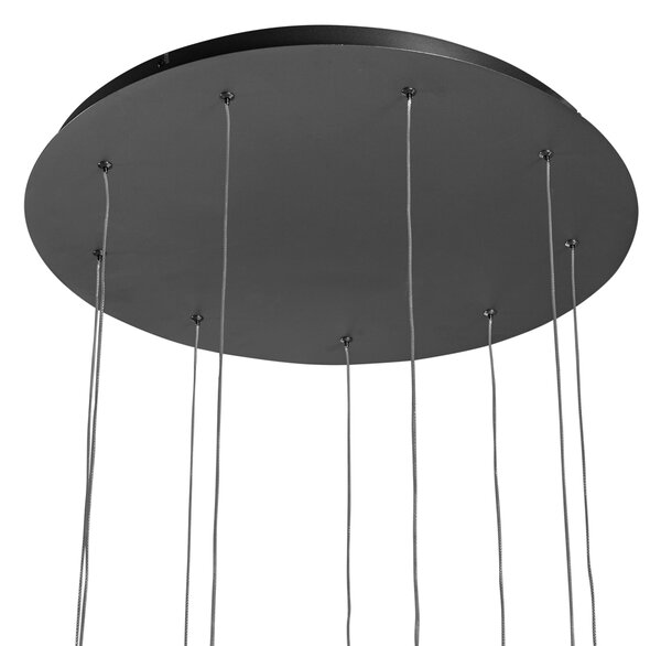 Lampă suspendată de design neagră cu 9 lumini, incluzând LED cu dimmer în 3 trepte - Vide Anella