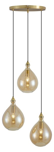 Lampă suspendată modernă aurie cu sticlă ambră cu 3 lumini - Traditional