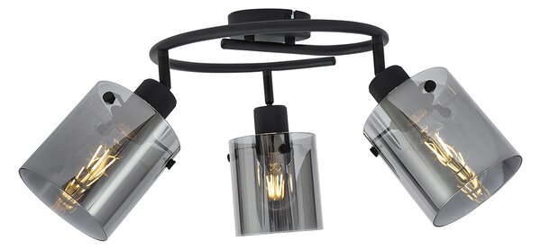 Spot de tavan negru de design cu sticlă fumurie rotundă cu 3 lumini - Domo