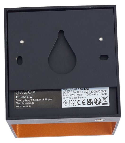 Lampă de perete modernă neagră cu interior auriu, inclusiv LED și dimmer tactil reîncărcabil - Joris Groove