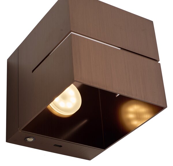 Lampă de perete modernă bronz închis incl. LED și dimmer tactil reîncărcabilă - Joris Groove