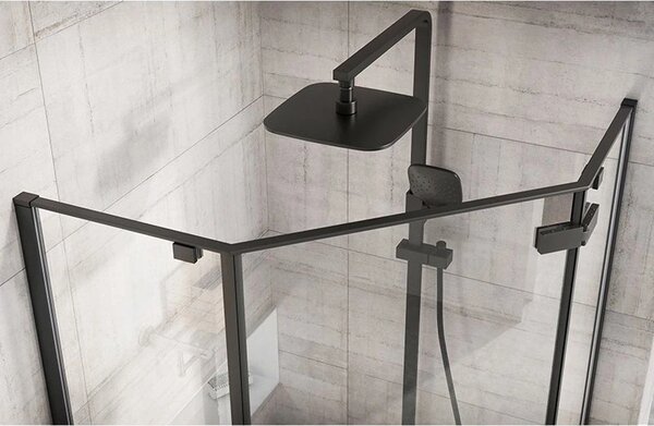 Rea Diamond Black, cabină de duș pentagonală 80 x 80 cm, sticlă transparentă de 6 mm, negru mat, REA-K6900