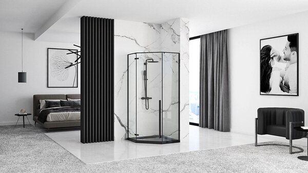 Rea Diamond Black, cabină de duș pentagonală 80 x 80 cm, sticlă transparentă de 6 mm, negru mat, REA-K6900