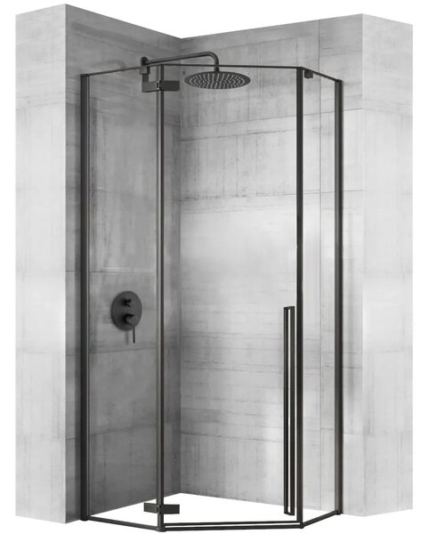 Rea Diamond Black, cabină de duș pentagonală 80 x 80 cm, sticlă transparentă de 6 mm, negru mat, REA-K6900