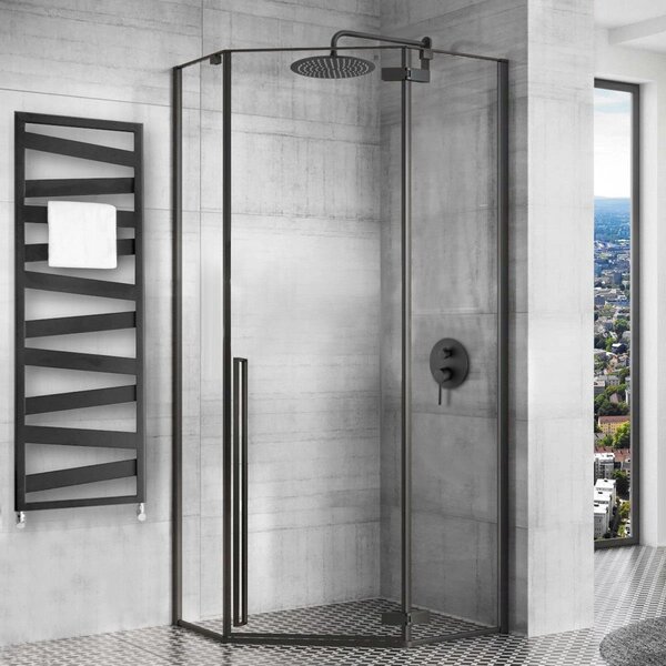 Rea Diamond Black, cabină de duș pentagonală 80 x 80 cm, sticlă transparentă de 6 mm, negru mat, REA-K6900
