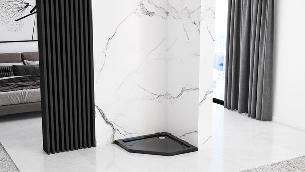 Rea Diamond Black, cabină de duș pentagonală 80 x 80 cm, sticlă transparentă de 6 mm, negru mat, REA-K6900