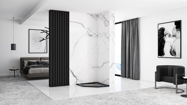 Rea Diamond Black, cabină de duș pentagonală 80 x 80 cm, sticlă transparentă de 6 mm, negru mat, REA-K6900