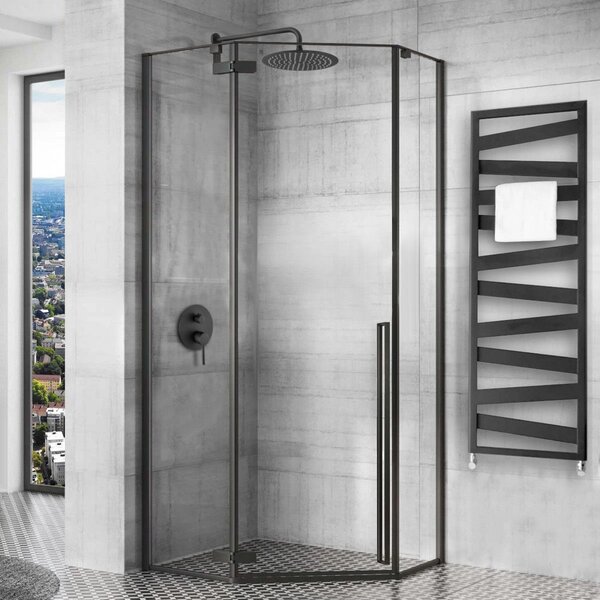 Rea Diamond Black, cabină de duș pentagonală 80 x 80 cm, sticlă transparentă de 6 mm, negru mat, REA-K6900