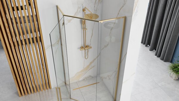 Rea Diamond Gold, cabină de duș pentagonală 90 x 90 cm, sticlă transparentă de 6 mm, auriu strălucitor, REA-K4904