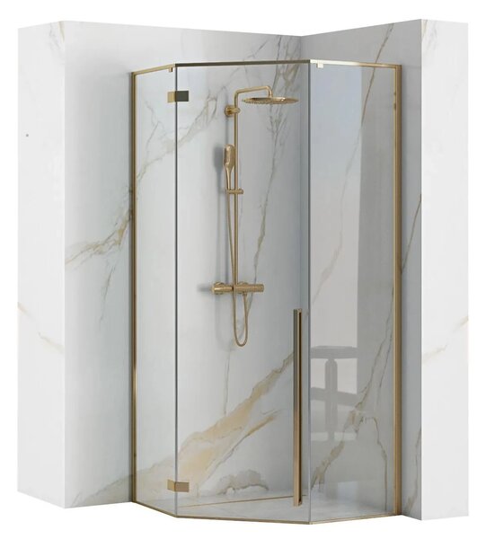 Rea Diamond Gold, cabină de duș pentagonală 90 x 90 cm, sticlă transparentă de 6 mm, auriu strălucitor, REA-K4904