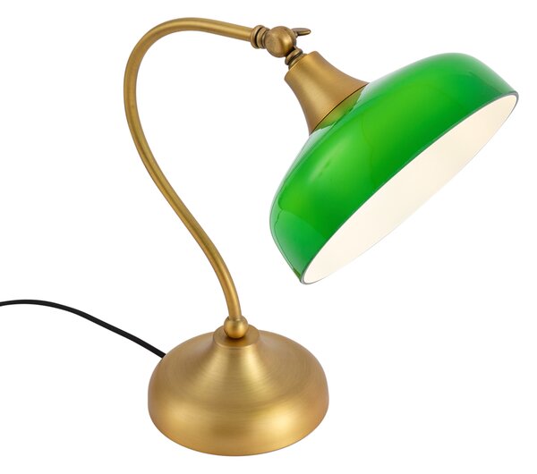 Lampă de masă clasică bronz cu sticlă opal verde - Clerk