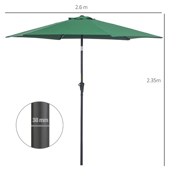 Outsunny Umbrelă Reclinabilă pentru Plajă și Grădină, Aluminiu și Poliester, Φ2.6×2.35m, Verde Închis | Aosom Romania
