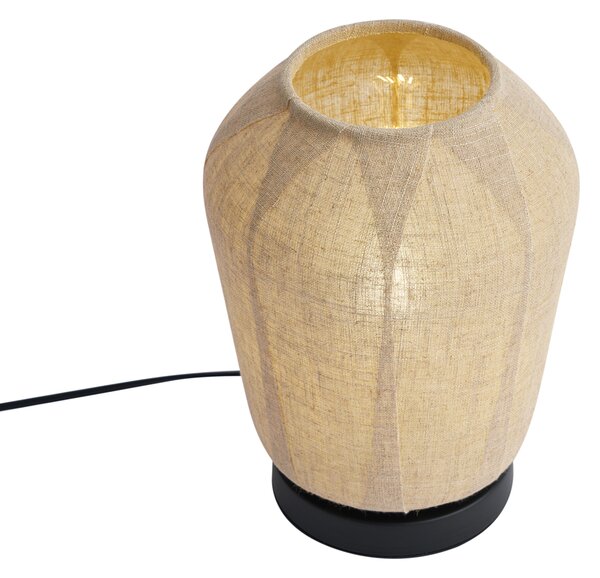 Lampă de masă Japandi neagră cu abajur bej din in 21,5 cm - Nami