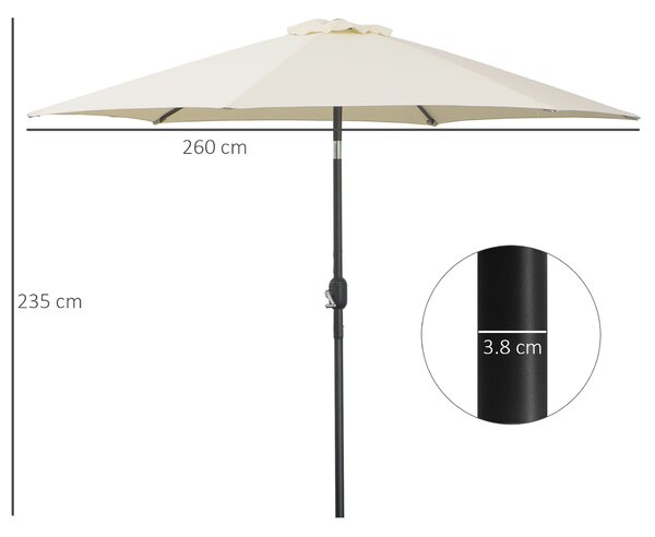 Outsunny Umbrelă de Grădină și Plajă Inclinabilă din Aluminiu și Poliester Alb Φ2.6×2.35m | Aosom Romania