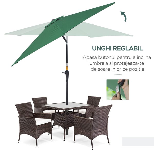 Outsunny Umbrelă Reclinabilă pentru Plajă și Grădină, Aluminiu și Poliester, Φ2.6×2.35m, Verde Închis | Aosom Romania