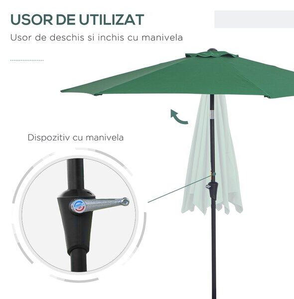 Outsunny Umbrelă Reclinabilă pentru Plajă și Grădină, Aluminiu și Poliester, Φ2.6×2.35m, Verde Închis | Aosom Romania