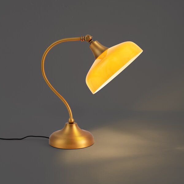 Lampă de masă clasică bronz cu sticlă opal portocalie - Clerk