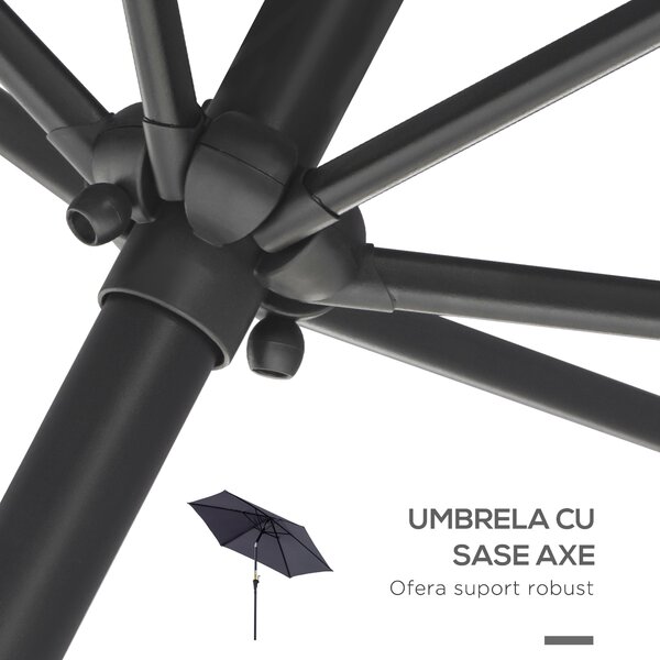 Outsunny Umbrelă de Grădină cu Manivelă, Structură din Aluminiu, Poliester Rezistent la UV, Φ2.6x2.35m, Gri și Negru | Aosom Romania